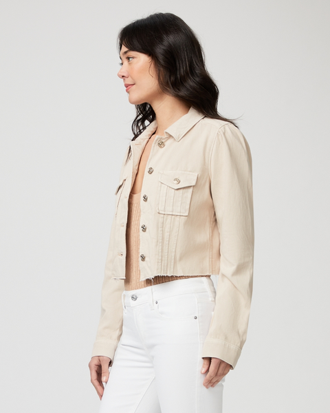 Paige Cropped Pacey Denim Jacket in Soft Beige