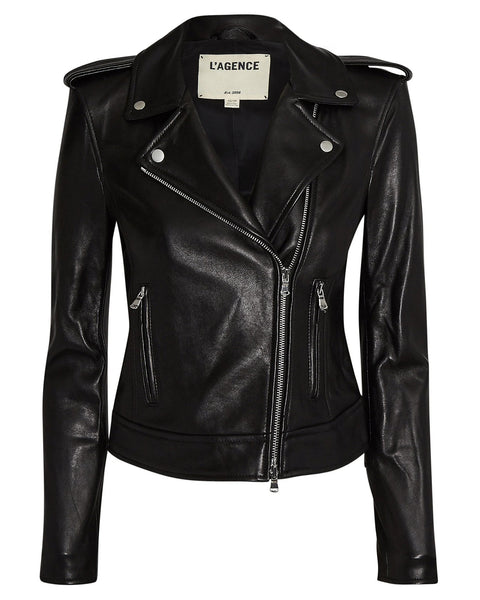 L'AGENCE Leather Biker Jacket in Black