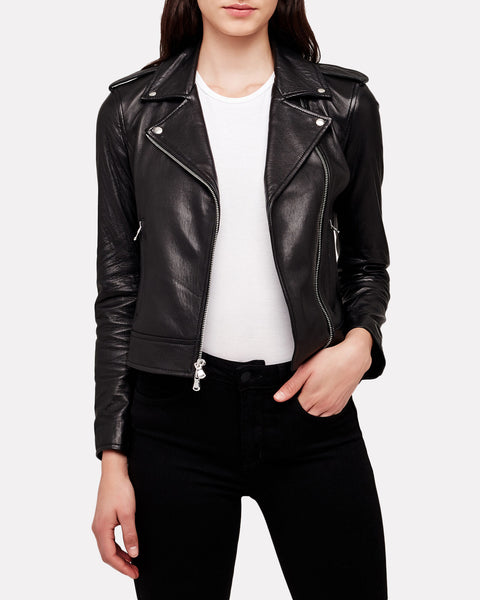 L'AGENCE Leather Biker Jacket in Black