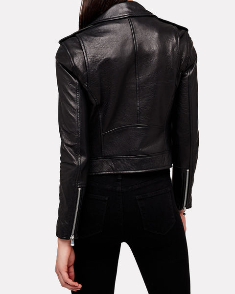 L'AGENCE Leather Biker Jacket in Black