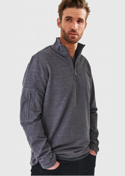 Patrick Assaraf Pima Cotton Fleece Quarter Zip - Flint Melange