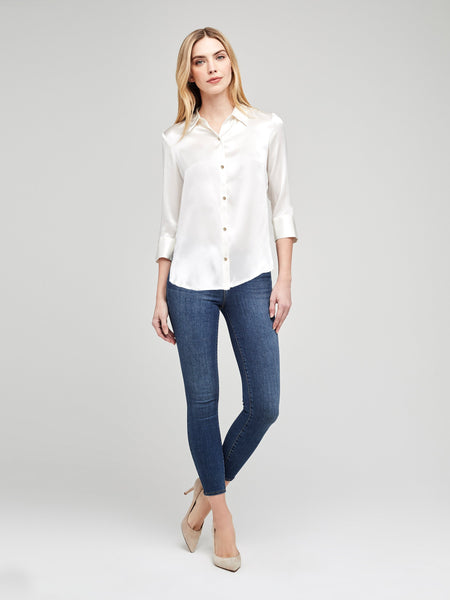 L'AGENCE Dani 3/4 sleeve silk blouse in ivory