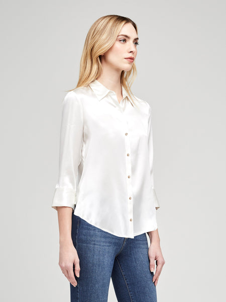 L'AGENCE Dani 3/4 sleeve silk blouse in ivory