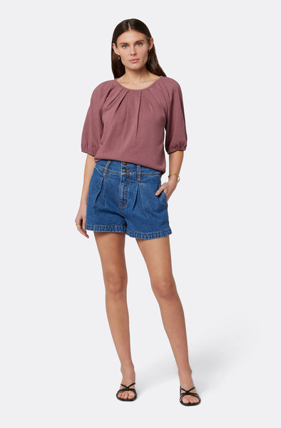 Joie Marina Linen Cotton Short Sleeve Top in Rose Brown