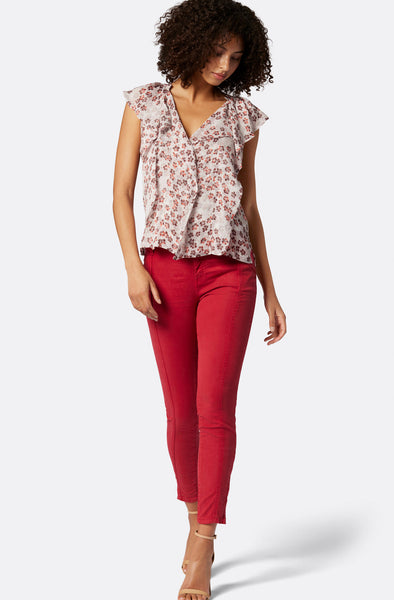 Joie Raquel Silk V-neck Floral Blouse in Gray Lilac Multi