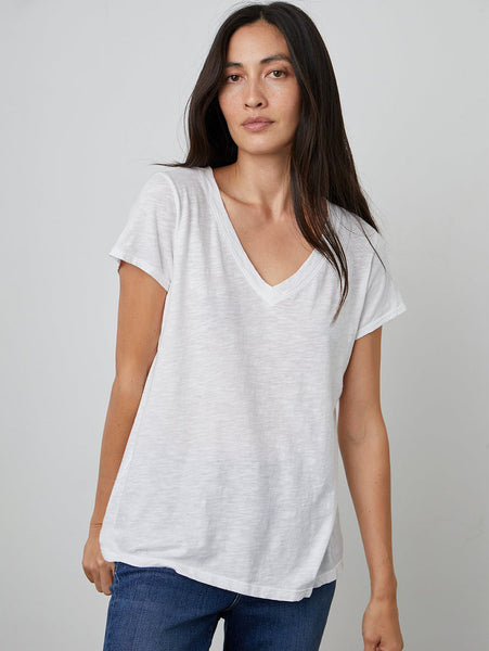 Velvet Jill Cotton Slub V-Neck Tee - black and white