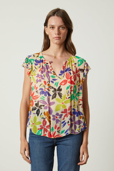 Velvet Lucia Short Sleeve Floral Print in Viola