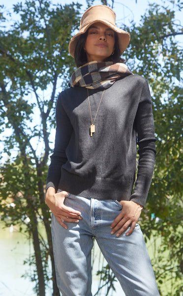 Velvet Renny Lux Cotton Cashmere Turtleneck Top in Cinder
