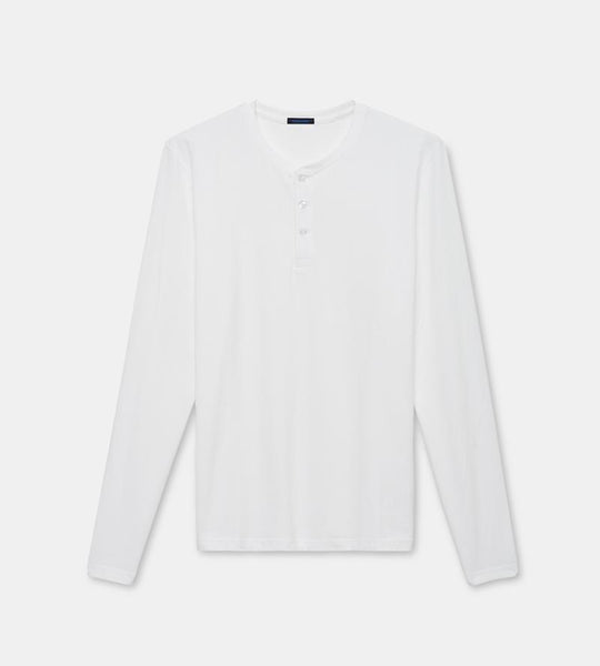 Patrick Assaraf LS Pima Cotton Stretch Henley - White