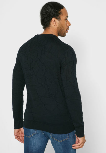 John Varvatos BRISTOL LS  CRACKLE STITCH CREW Black