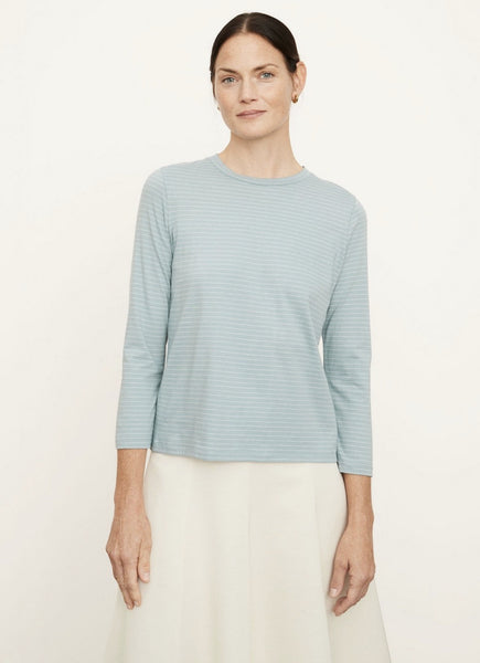 vince. Neppy stripe bracelet sleeve crew in aqua/offwhite
