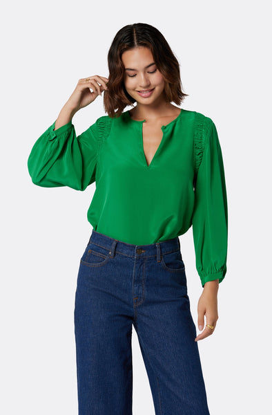 Joie Collette Notch Neck Blouse in Jolly Green