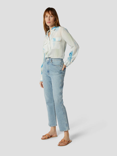Equipment Signature silk blouse in desert blue multi
