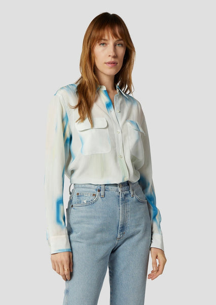 Equipment Signature silk blouse in desert blue multi
