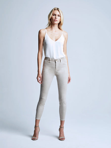 L'AGENCE Margot Hi Rise Ankle Skinny in Biscuit Gold Glitter