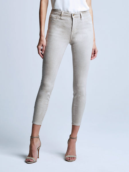 L'AGENCE Margot Hi Rise Ankle Skinny in Biscuit Gold Glitter