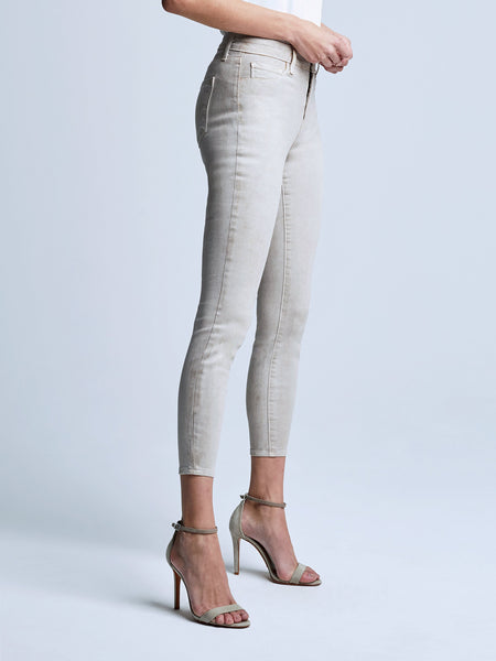 L'AGENCE Margot Hi Rise Ankle Skinny in Biscuit Gold Glitter