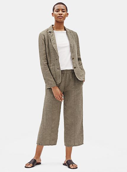 Eileen Fisher Washed Linen Notch Collar Shaped Blazer