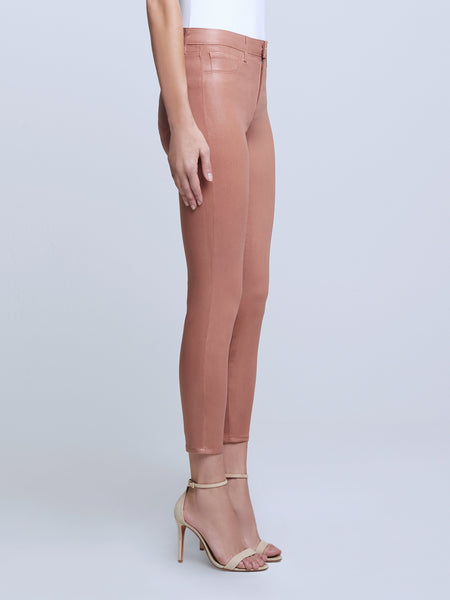 L'AGENCE Margot Hi Rise Ankle Skinny in Mocha Brown Coated