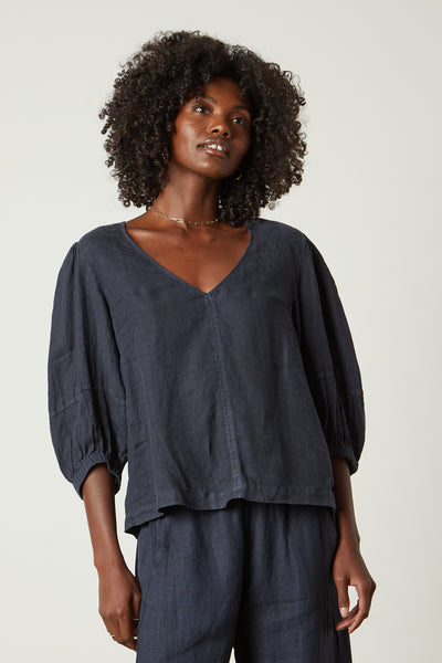Velvet Chelsea Woven Linen 3/4 Sleeve in Shadow