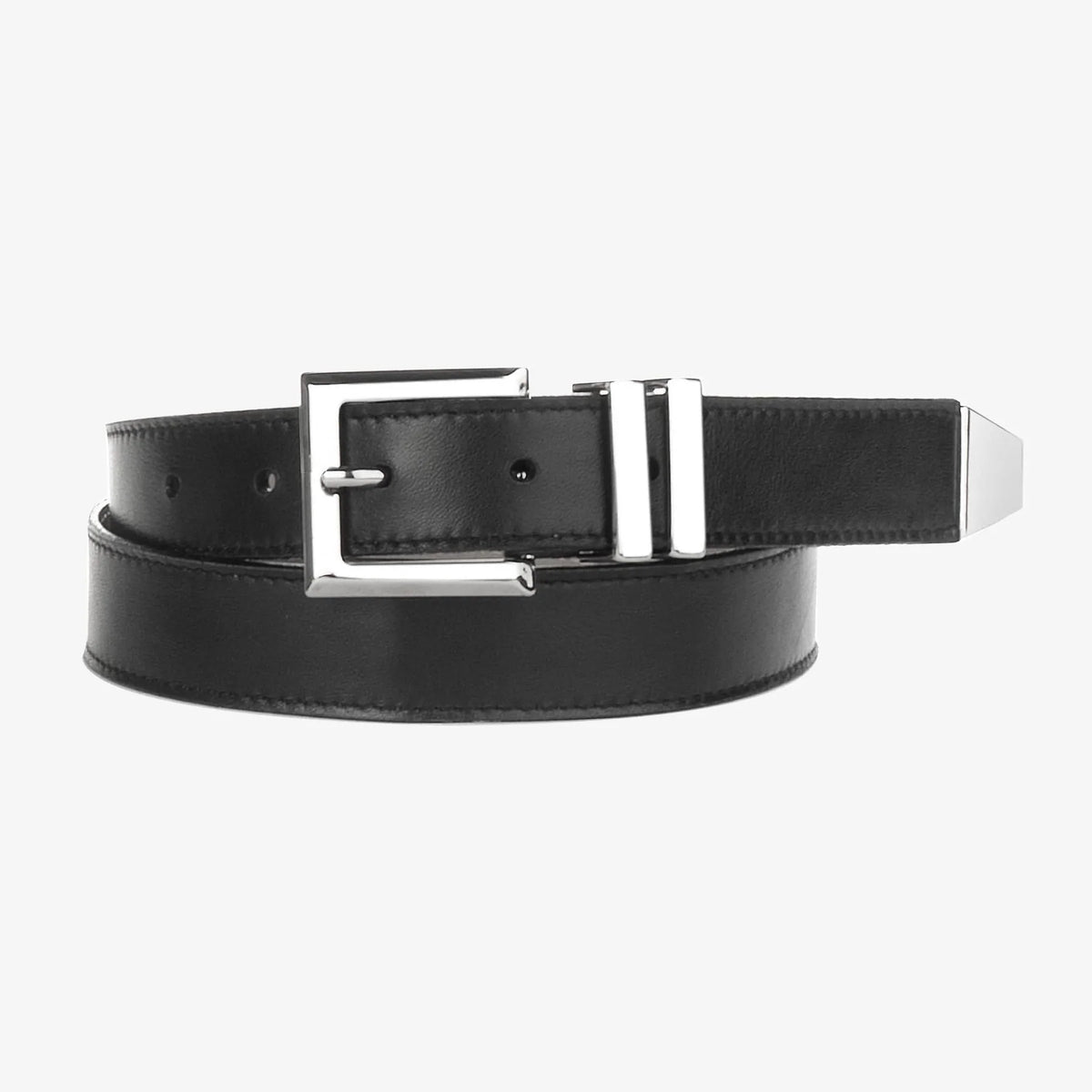 BRAVE Stas Nappa Wide Leather Waist Belt Smooth Black Stretchable XS Silver 80s 90s Black Leather Buffalo Nickel Beaded Ranger Buckle  main image 4