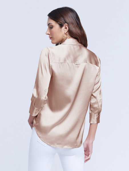 L'AGENCE Dani 3/4 sleeve silk blouse in Champagne