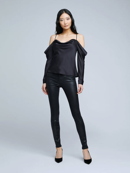 L'AGENCE Zion Cold Shoulder Blouse in Black