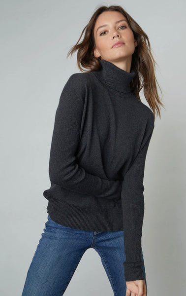 Velvet Renny Lux Cotton Cashmere Turtleneck Top in Cinder