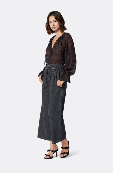 Joie Cecarina tie front blouse with cuff detail in Caviar multi