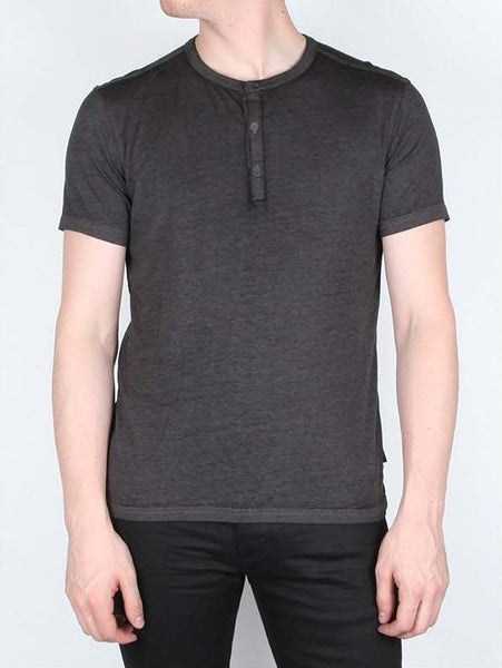 John Varvatos Duke S/S HENLEY BURNOUT Tee - Charcoal