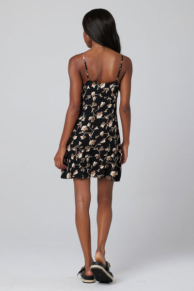 Saltwater Luxe Tank Tie Neck Dress in Black Brown Floral