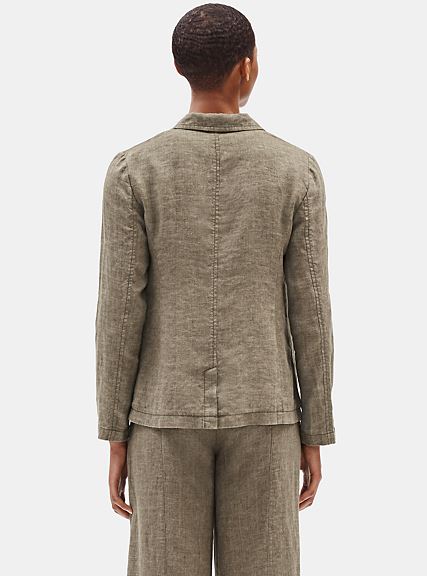 Eileen Fisher Washed Linen Notch Collar Shaped Blazer