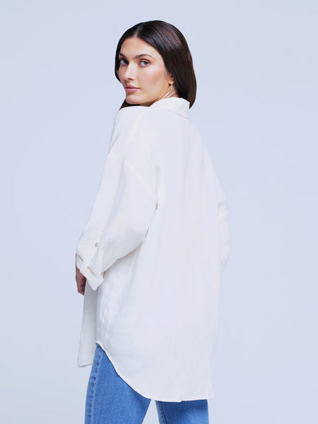 L'AGENCE Harbor Tab Sleeve Tunic Top in Ivory