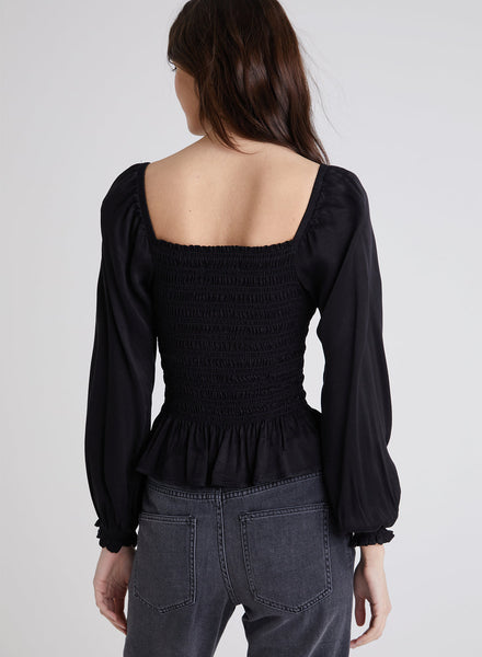 Bella Dahl Long Sleeve Smocked Top in Black
