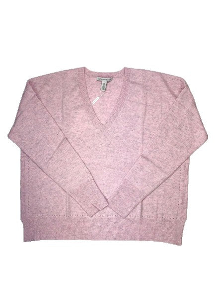 autumn cashmere relaxed v-neck cashmere sweater in pink heather