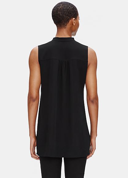 Eileen Fisher System Silk Georgette Sleeveless Button Front Shirt - Bone or Black