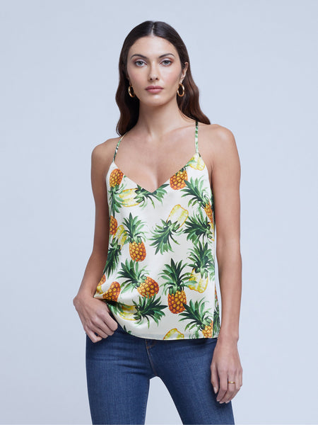 L'AGENCE Kylee Racer Tank in White Multi Pineapple
