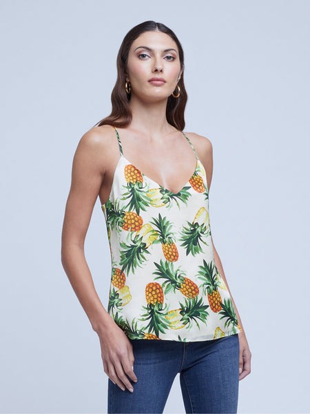 L'AGENCE Kylee Racer Tank in White Multi Pineapple