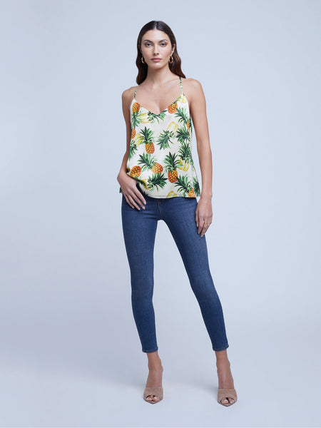 L'AGENCE Kylee Racer Tank in White Multi Pineapple