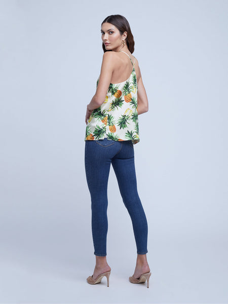 L'AGENCE Kylee Racer Tank in White Multi Pineapple