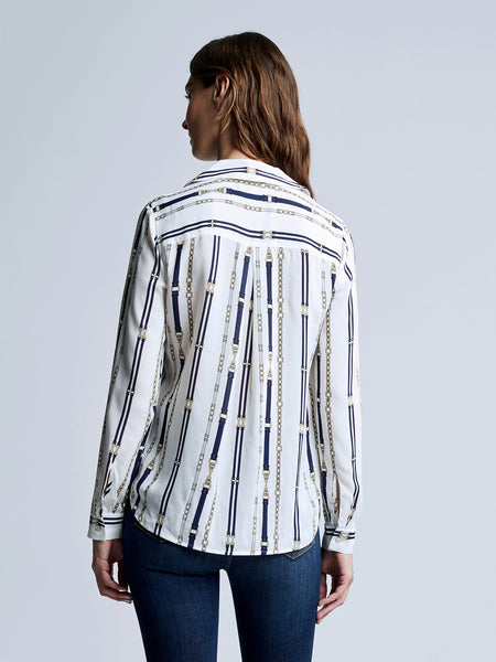L'AGENCE Holly Chain Buckle Blouse in Ivory/Navy