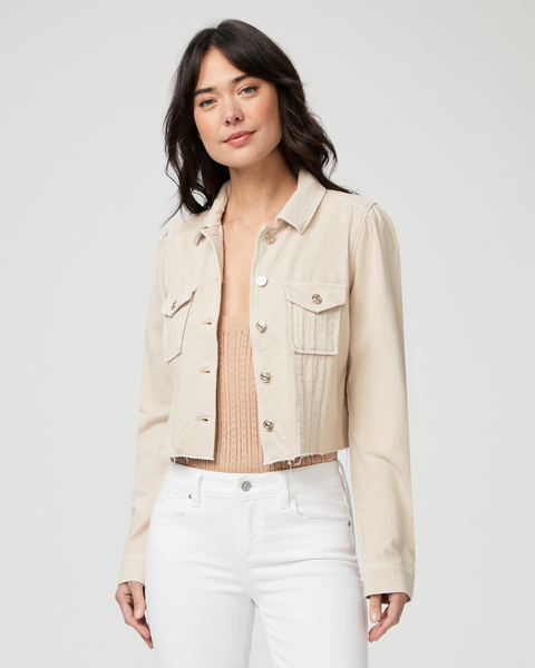 Paige Cropped Pacey Denim Jacket in Soft Beige