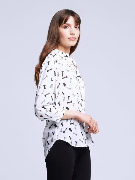 L'AGENCE Camille 3/4 sleeve blouse in ivory/black chess pieces