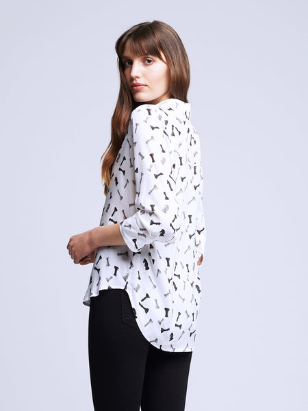 L'AGENCE Camille 3/4 sleeve blouse in ivory/black chess pieces