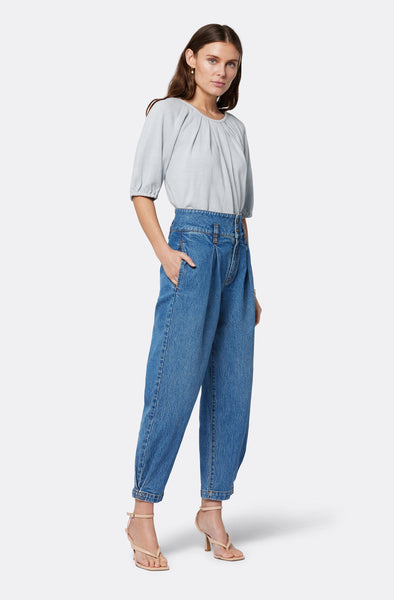Joie Marina Linen Cotton Short Sleeve Top in Gray Dawn