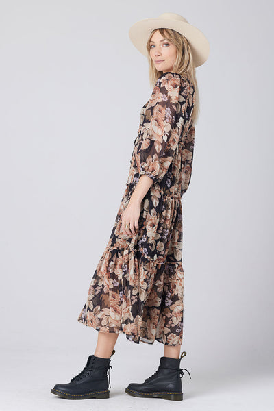 Saltwater Luxe Deklan 3/4 Slv Floral Maxi Dress in Black