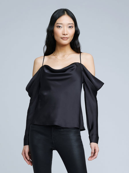 L'AGENCE Zion Cold Shoulder Blouse in Black