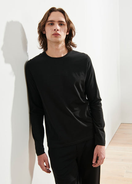 Patrick Assaraf LS Pima Cotton Stretch Crew - Black