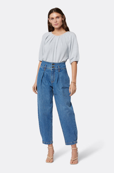 Joie Marina Linen Cotton Short Sleeve Top in Gray Dawn