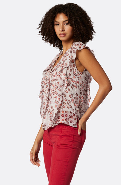 Joie Raquel Silk V-neck Floral Blouse in Gray Lilac Multi